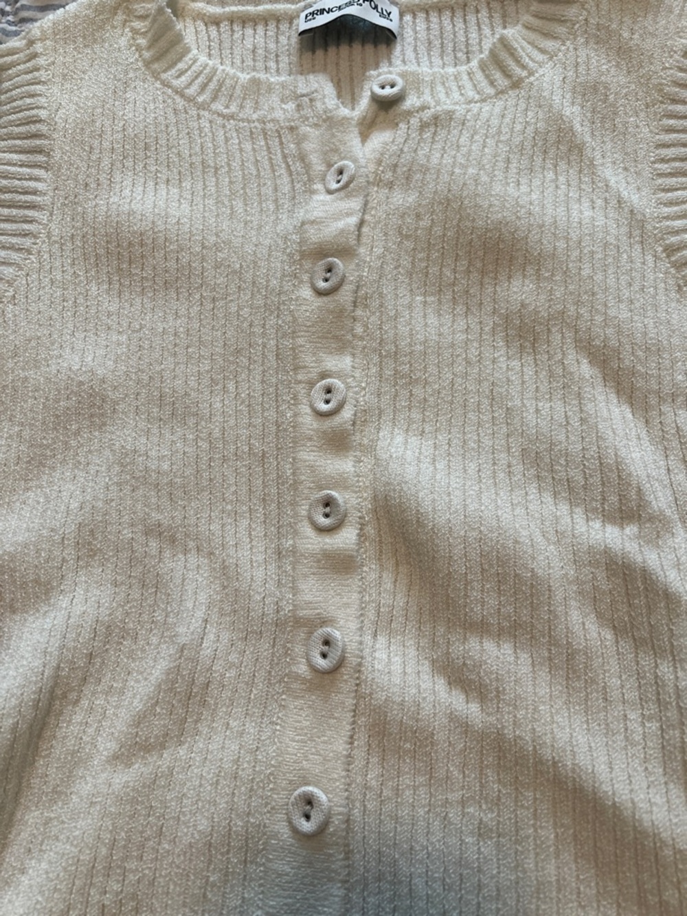 Princess Polly Cream Ribbed Button-Front Sleeveless Knit Top - Picture 3 of 4